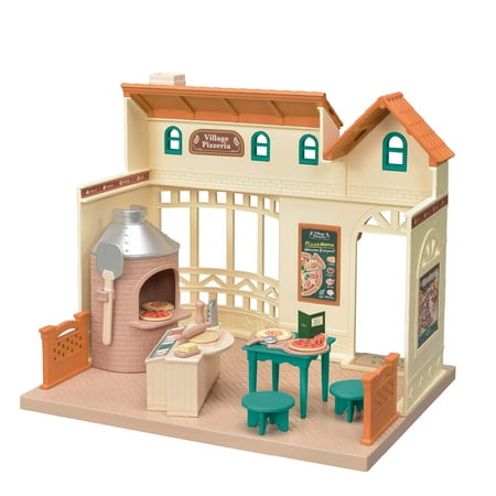 Calico Critters Village Pizzeria Dollhouse Playset, Collectible Dollhouse Toy with Furniture and Accessories Included