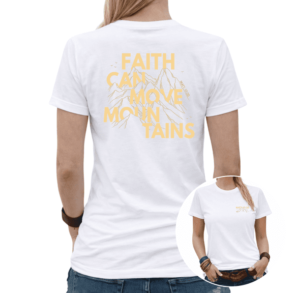 Casual Spiritual Faith Can Move Mountains Mountain Line Art Graphic Tees Womans Tshirt Black/White S-5XL Tops