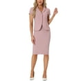 thumbnail image 3 of INSPIRE CHIC Women's Business 2 Piece Suit Set Short Sleeve Work Blazer Jacket and Pencil Skirt XS Pink, 3 of 7