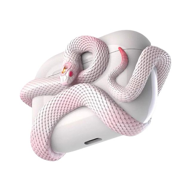 Snake-Shaped Protective Cover for AirPods Series - Resin Material, Noble Design, Light-Up Feature - Compatible with AirPods Pro 2/Pro/3 - Black/White/Pink