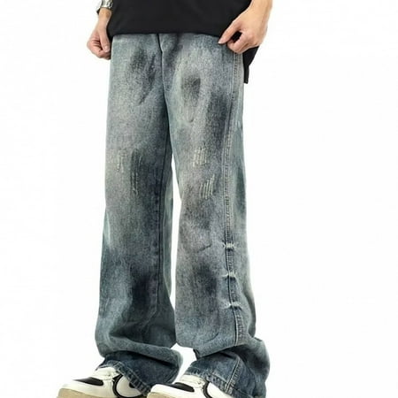 MHFRRA Men s Jeans Men s Washed Print Holes Jeans Men s Splice Casual Trousers Size XL