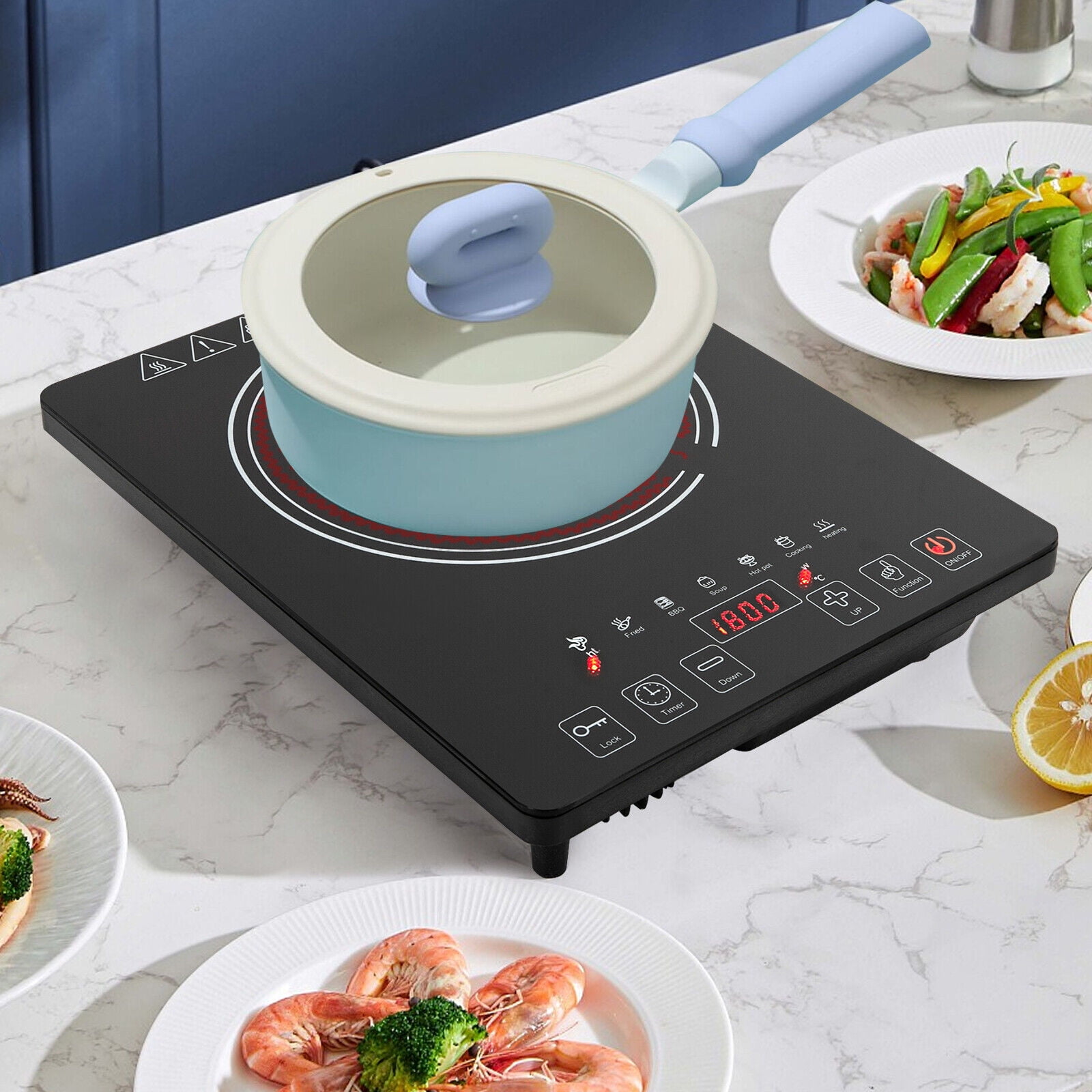 Electric Cooktop One Burner Portable Electric Stove Top Touch Screen 110V 1800W