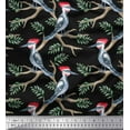 thumbnail image 2 of Soimoi Black Cotton Duck Fabric Leaves & Woodpecker Bird Printed Fabric 1 Yard 44 Inch Wide, 2 of 3