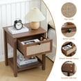 thumbnail image 4 of Wirrytor Rattan Nightstand,Boho Bedside Tables Rattan Decor Drawer with Brass Knobs Night Stand Wood Bedside Table Boho End Tables Side Tables with Storage Shelf, Walnut, 4 of 9