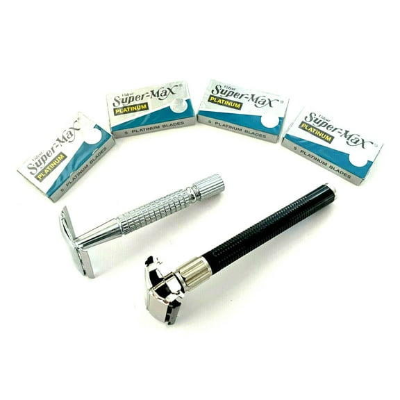 2pcs Classic Grandfather Old School Safety Razors   20pcs Double Edge Razor Blades