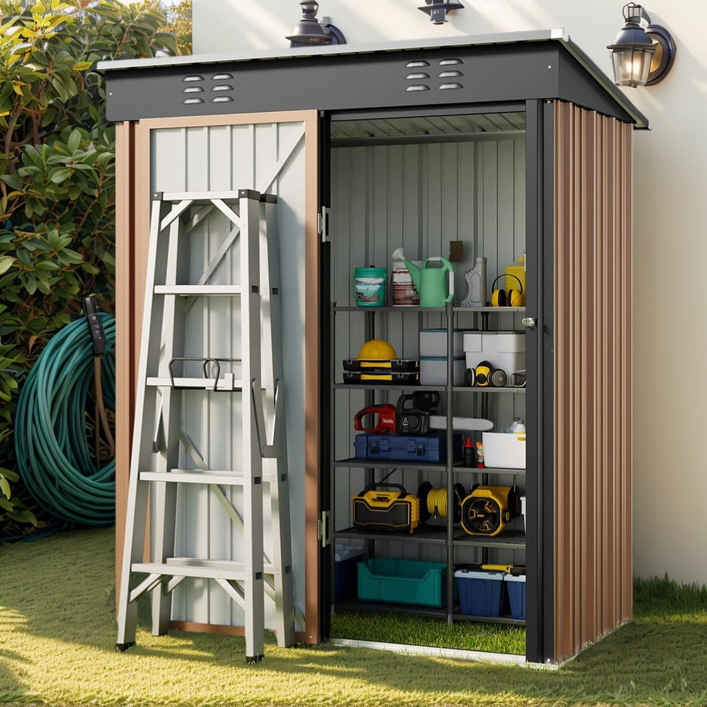 5'x3' Outdoor Storage Shed, Asofer Shed and Outdoor Storage Clearance, Weatherproof Tool Shed, Brown