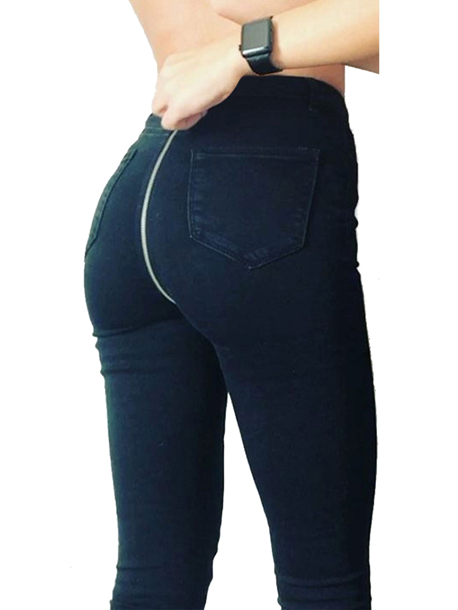 high waisted jeans zip at back