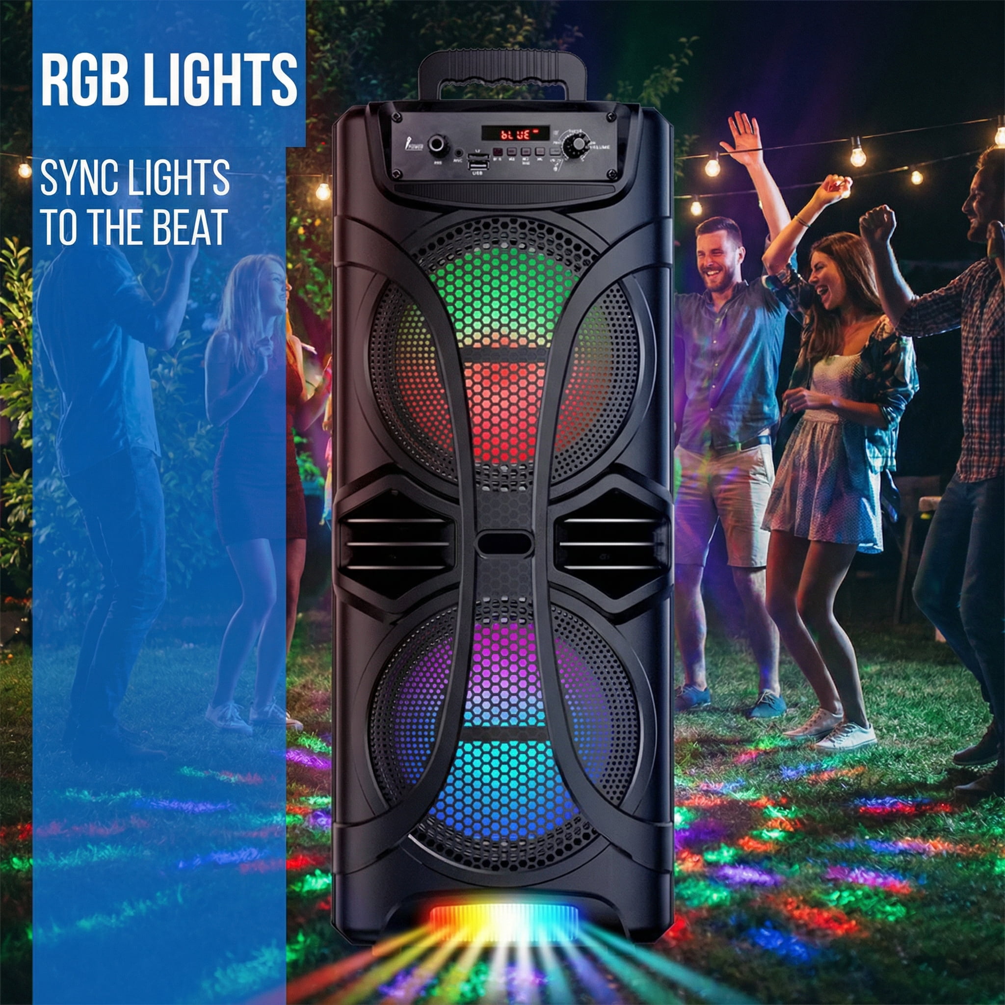 Dual 8" Portable Bluetooth Speaker Subwoofer Heavy Bass Sound PA System  AUX/FM/TWS/TF