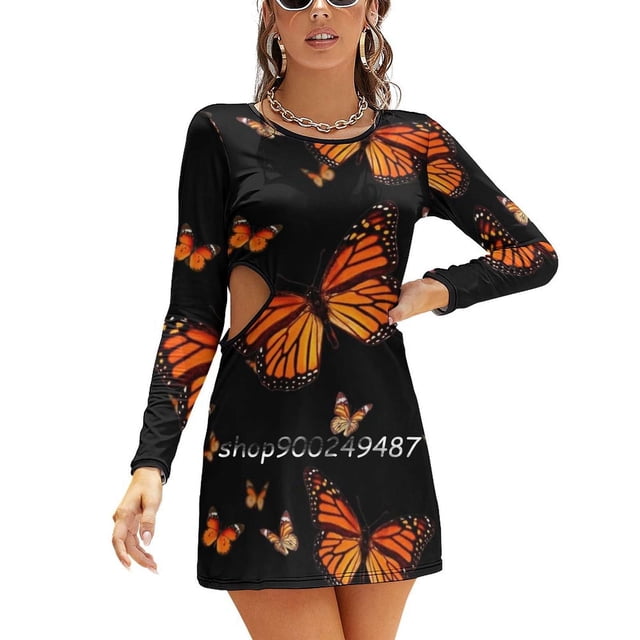 Monarchs Aflutter Sweetheart Knot Flared Dress Fashion Design Large Size Loose Dress Monarch Nature