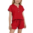 thumbnail image 5 of MKOSPLRT 4-14 Years Girls Short Sleeve Top with Shorts Set Solid Casual Loungewear Home Outfit, 5 of 10