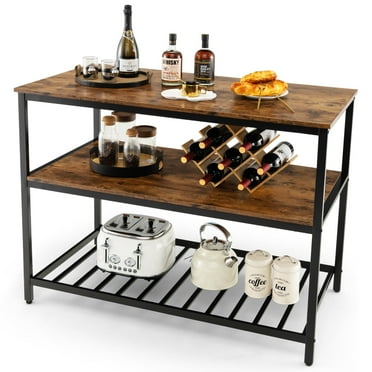 3 Shelves Kitchen Island Industrial Prep Table with Bottom Wine Rack