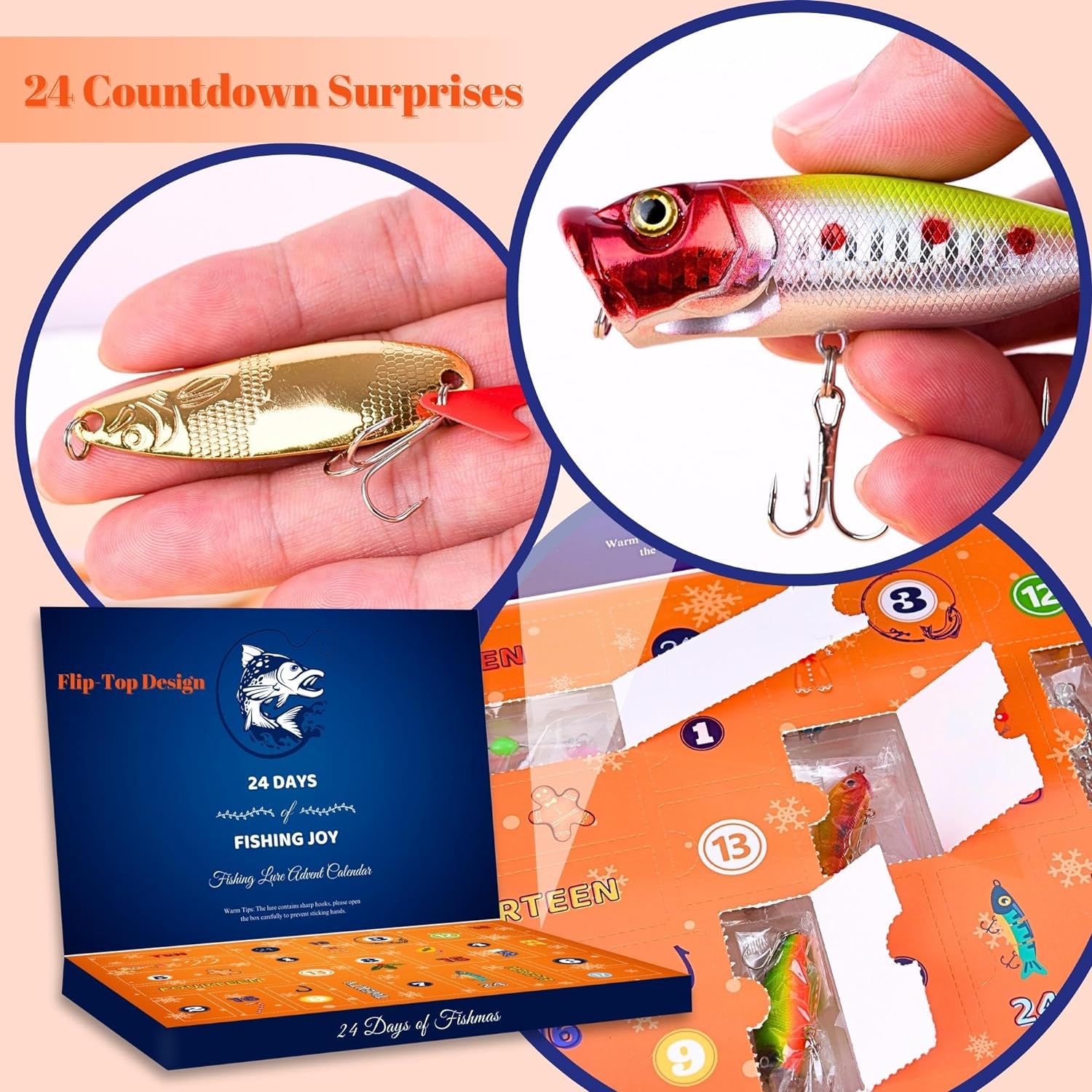 Calendrier De L'Avent Pour Pêcheur 2024 - 24 Jours De Leurres Et Appâts (cuillères, Grenouilles, Crevettes...), Cadeau Noël Pêche