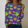 thumbnail image 2 of Mardi Gras Shirts Womens Carnival Long 3/4 Sleeve Green T Shirts Crew Neck Glitter Holiday Tops Dark Purple L, 2 of 6
