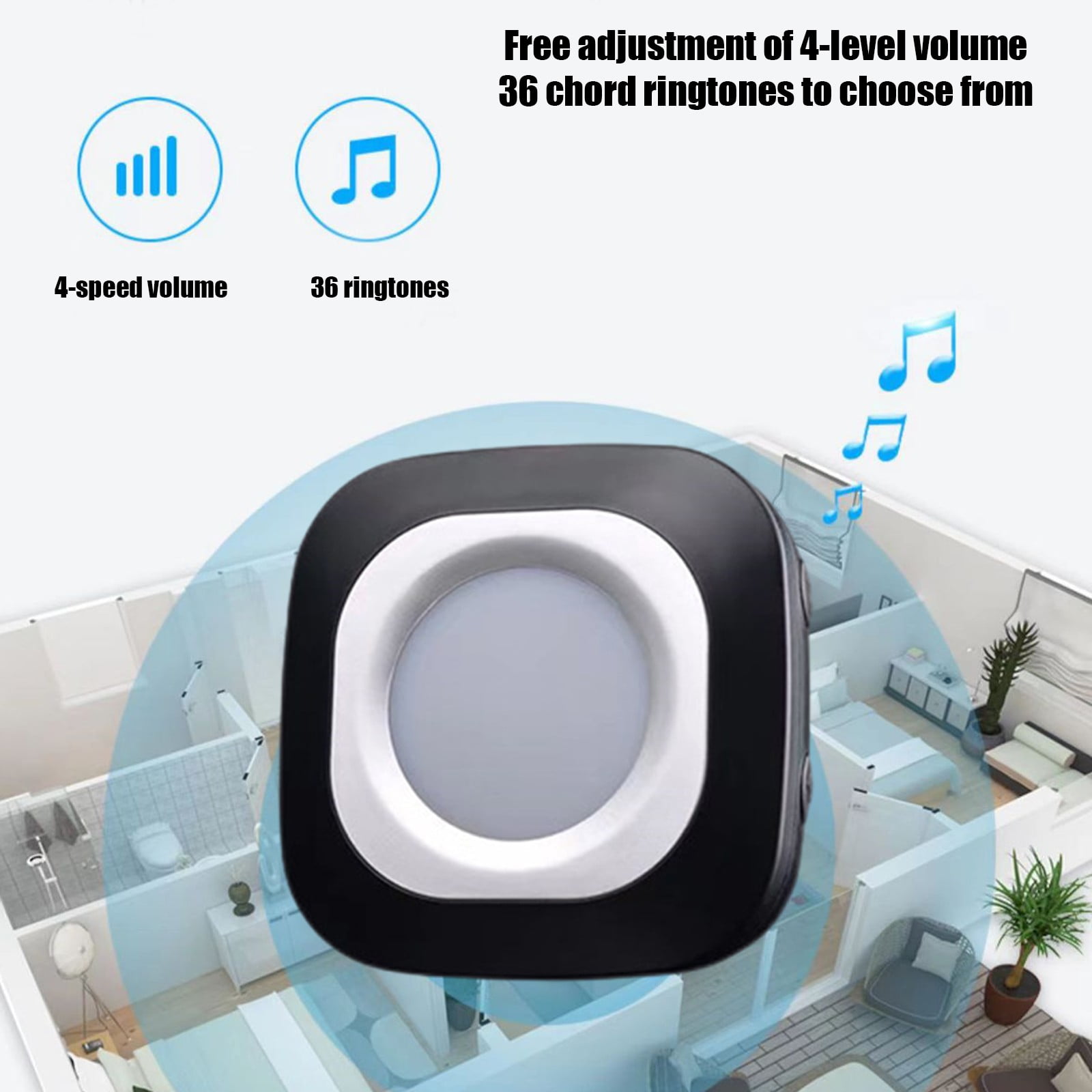 Wireless Self-Powered Doorbell, 36 Melodies, 4 Volume Levels, Easy Stick Installation, Elderly Call Function, Home/Office Use, No Wiring/Batteries Needed