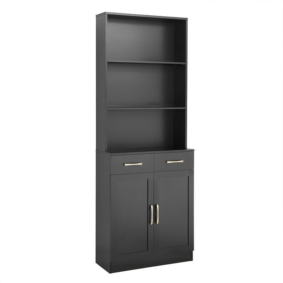 Bathroom Storage Cabinet, Cabinet with Two Doors and Drawers, Adjustable Shelf, Three-layer Open Shelf, MDF Board, Black