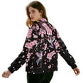 thumbnail image 3 of SCRAWLGOD Hummingbird Peach Blossom Pink Black Womens Jacket Zip Up Casual Jackets Hoodless Crewneck Sweatshirt Lightweight Trendy Outerwear Coat with Pockets for Daily Wear, M, 3 of 7