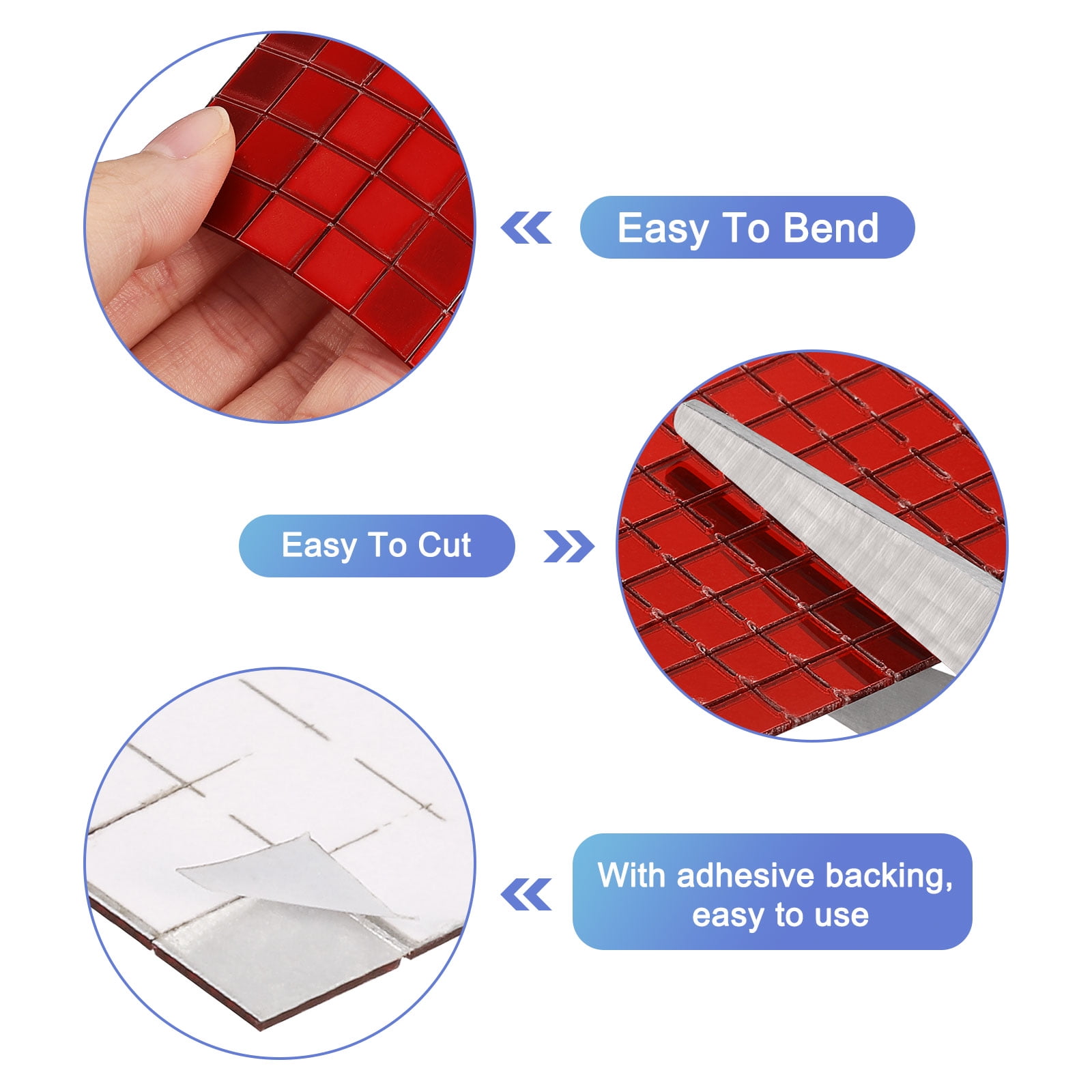Uxcell 5 Pack 5 x 5mm Disco Tiles, Mirror Red Self-Adhesive Glass Mirror Mosaic Tiles