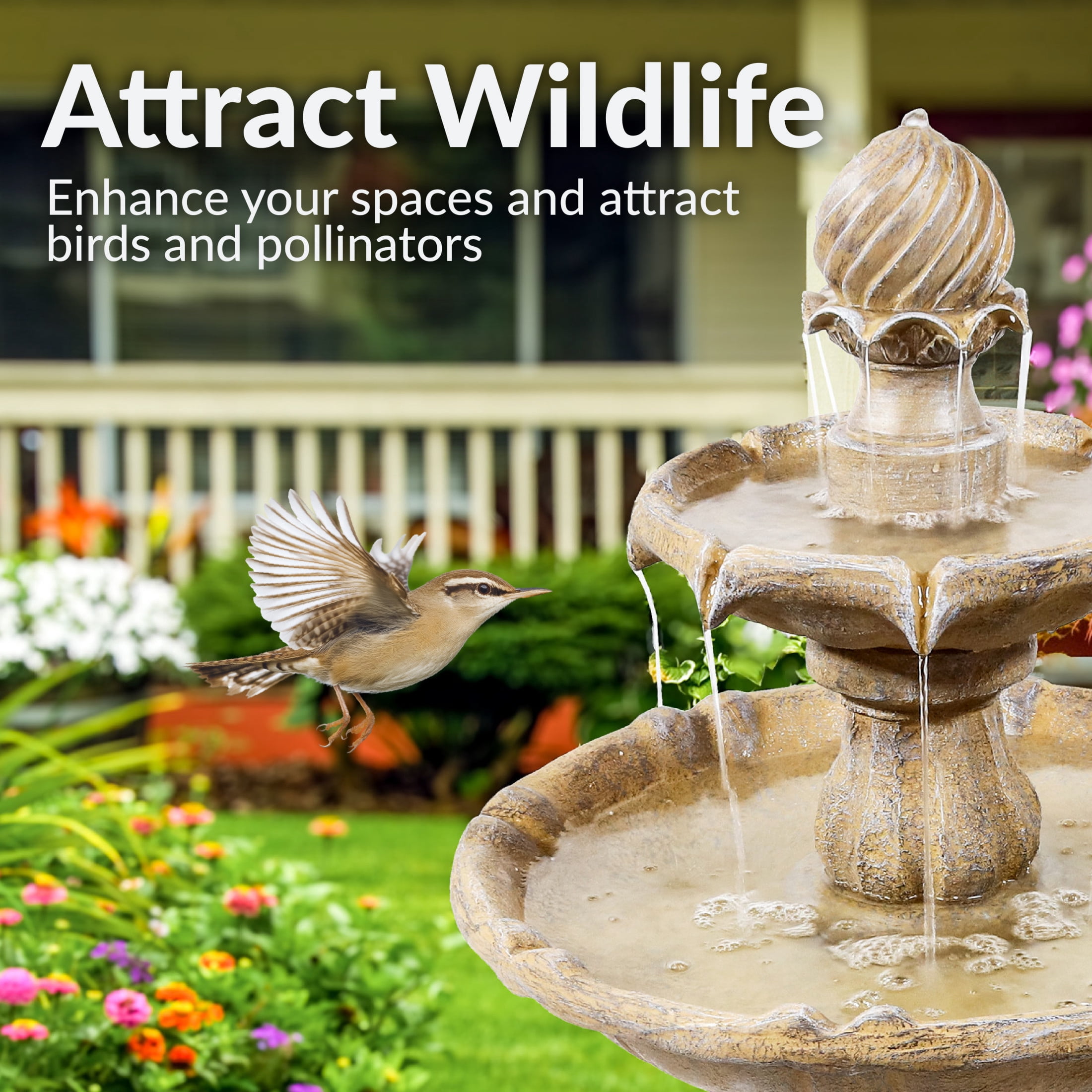 Sunnydaze Traditional Earth Resin 2-Tier Solar Water Fountain with Battery