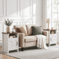 thumbnail image 3 of Furmax Farmhouse End Table, Nightstand Set of 2 with Barn Door and Shelf, Side Table for Living Room Bedroom, White, 3 of 8