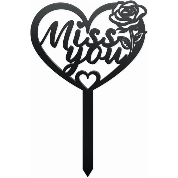 Miss You Metal Memorial Plaques Stake Heart Metal Grave Marker Large Black Weatherproof Cemetery Decorations for Grave Memorial Sympathy Gravesite Gifts for Outdoor Garden Yard Birthday DIY