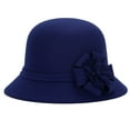 thumbnail image 2 of Visland Women Cloche Bucket Hat, Vintage Fashion Elegant Solid Color Flower Decor Soft Woolen Winter Warm Bowler Cap for Wedding Church Tea Party, 2 of 7