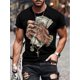 thumbnail image 1 of Camiseta con estampado digital para hombre, cuello redondo, manga corta, ligeramente elástica, corte regular, diseño de "dinero en mano". Camisetas informales., 1 of 5
