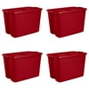 Sterilite Plastic 32 Gallon Latch Tote Infra Red Set of 4