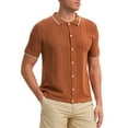 thumbnail image 4 of INSPIRE CHIC Men's Knit Shirt Button Down Short Sleeve Lightweight Casual Summer Knited Polo Shirts S Brown, 4 of 6