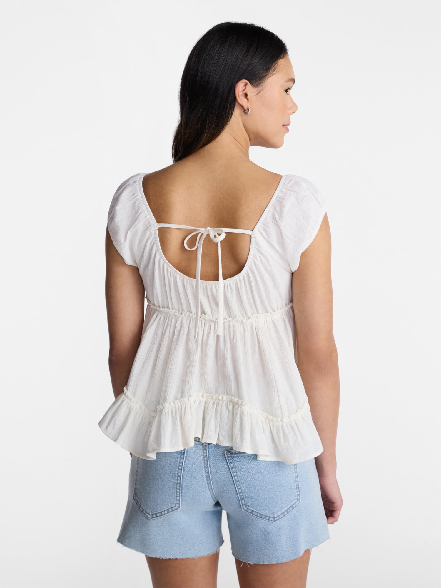 No Boundaries Boho Woven Babydoll Top, Women's XXS-XXL