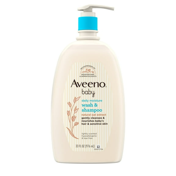 Aveeno Baby Daily Moisture Bath Body Wash & Shampoo, Oat Extract, 33 fl oz