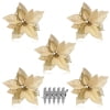 thumbnail image 1 of Artificial Flowers Plastic Christmas Flower Xmas Tree Floral Decor Holiday Festival Ornament, Gold, 5 Pieces, 1 of 6