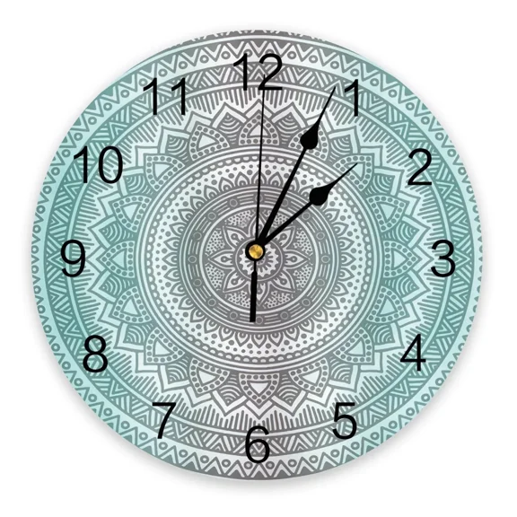 Mandala Pattern Elephant Blue Wall Clock For Modern Home Decoration Teen Room Living Room Needle Hanging Watch Table Clock(14 Inch)