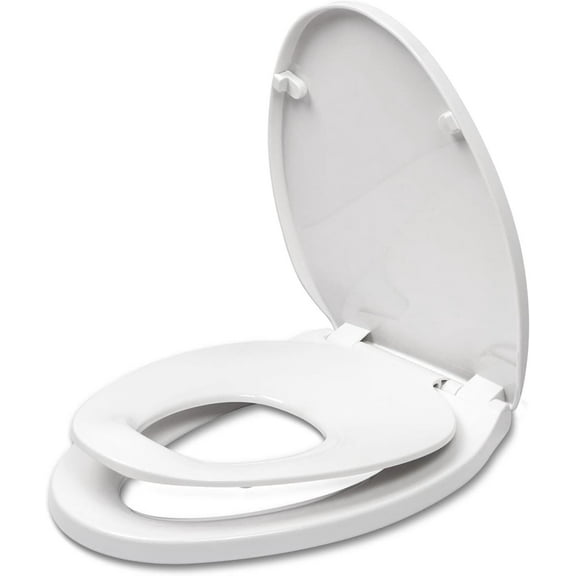 Elongated Toilet Seat with Slow Close Seat, Easy Clean, Suitable Standard Elongated or Oval Toilet with Thickened Plastic Lid, Plastic, White