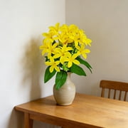 JeashCHAT 18 Heads Artificial Lily Flowers Bouquet Fake Silk Lilies Flowers 13.39inch Tall Lilies with Stems for Home Office Vase Decor Table Centerpiece, Cemetery Flowers, Yellow