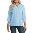 thumbnail image 6 of ZXSXSY Women Swiss Dots Henley Neck Button Up 3/4 Sleeve Blouse, 6 of 11