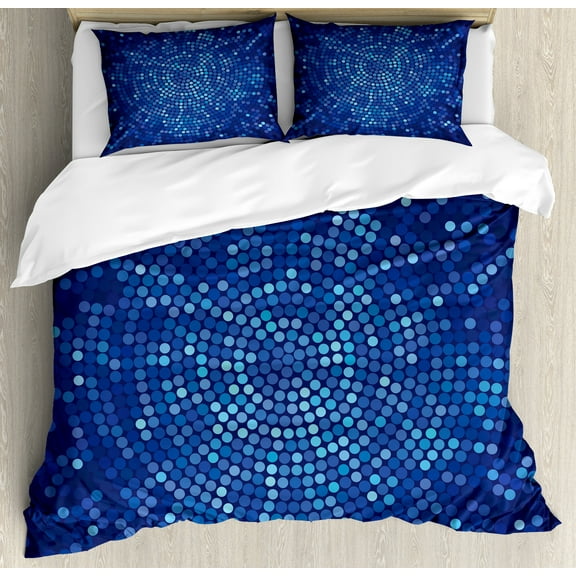 Ambesonne Abstract Duvet Cover Set, Spiral Mosaic Dots, Queen, Navy and Violet Blue