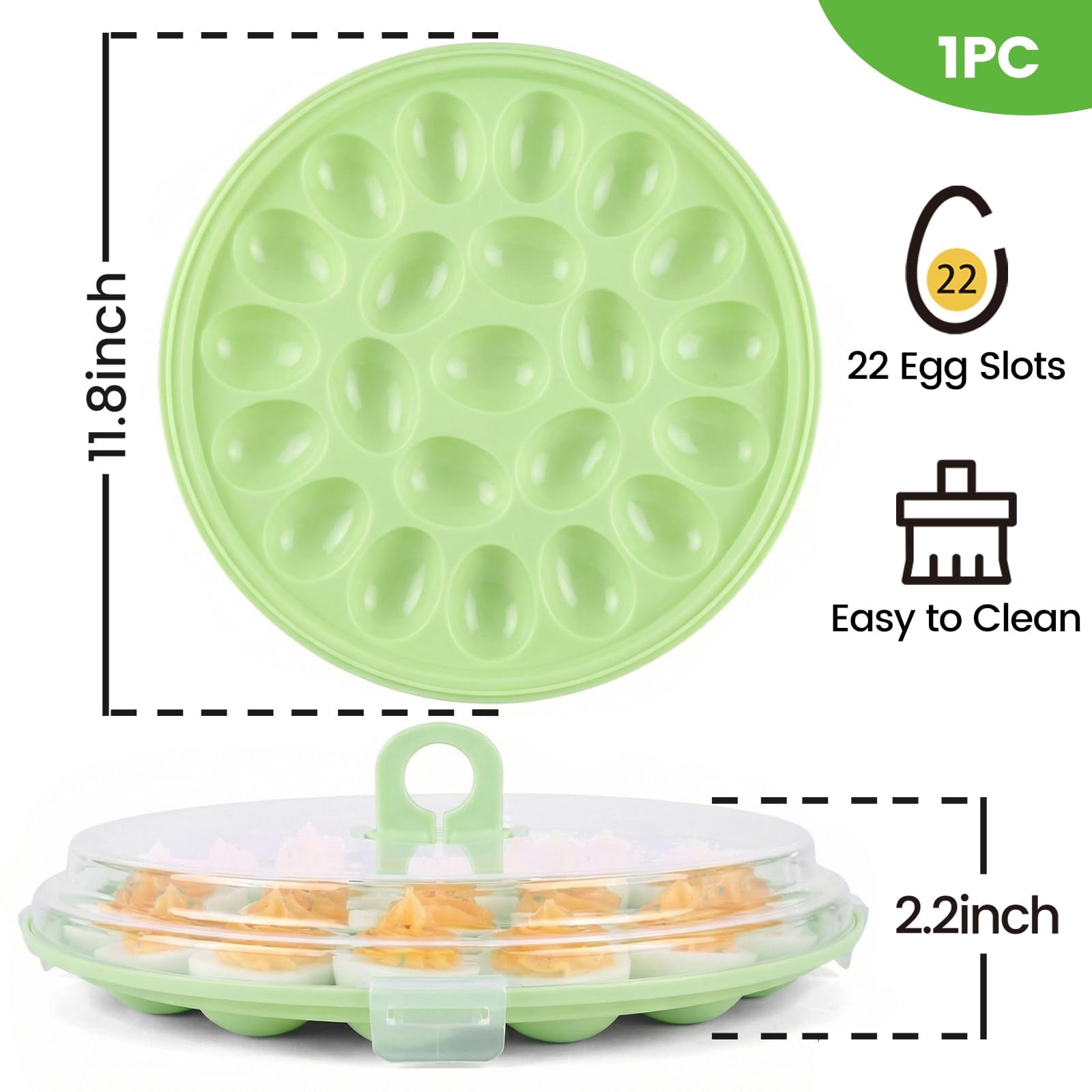 Deviled egg container with lid, deviled egg tray rack, 22 slots, perfect for holiday parties and home kitchens.