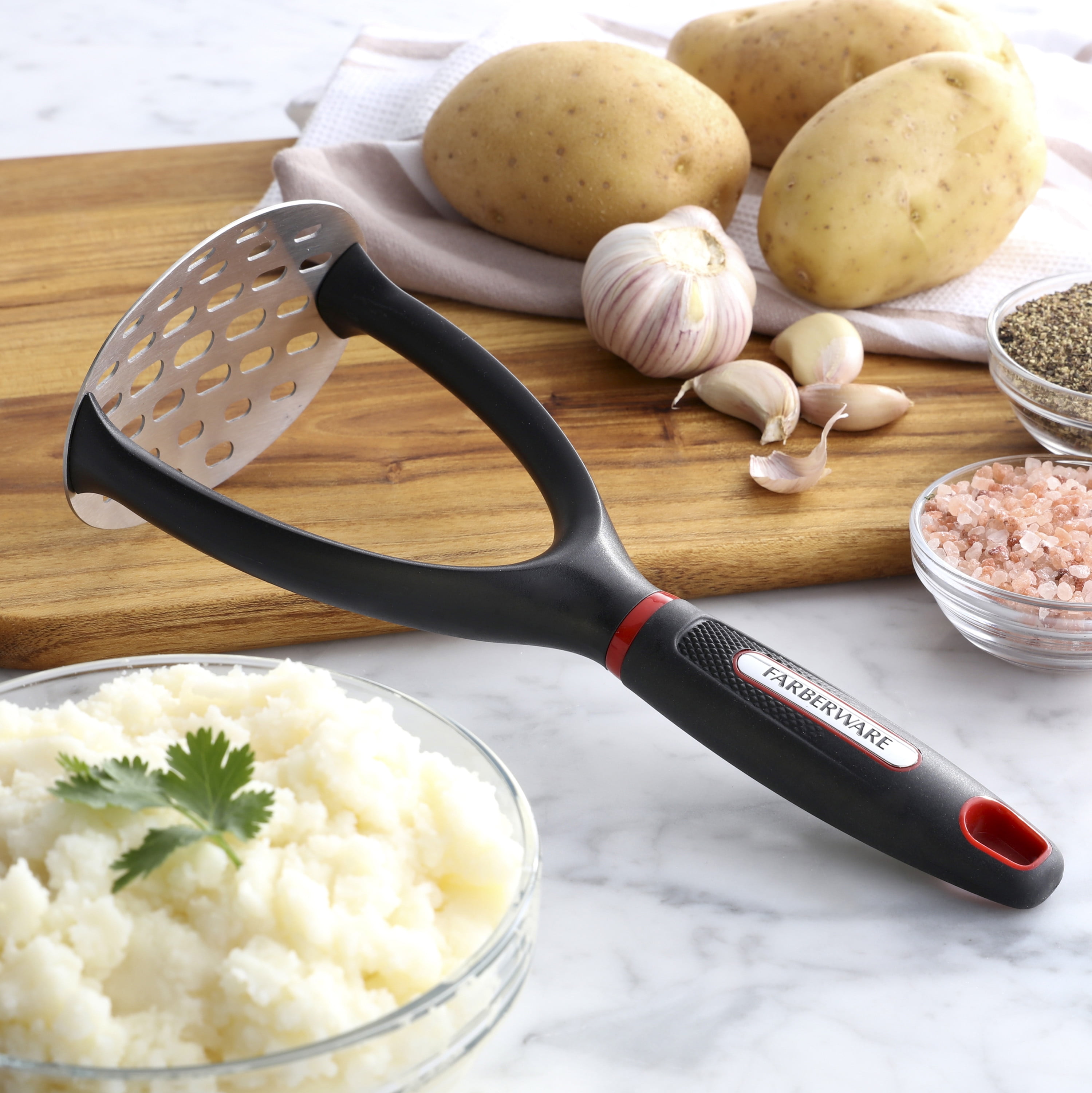 Farberware 5211438 Professional Heat Resistant Nylon Meat and Potato Masher,  Safe for Non-Stick Cookware, 10-Inch, Black