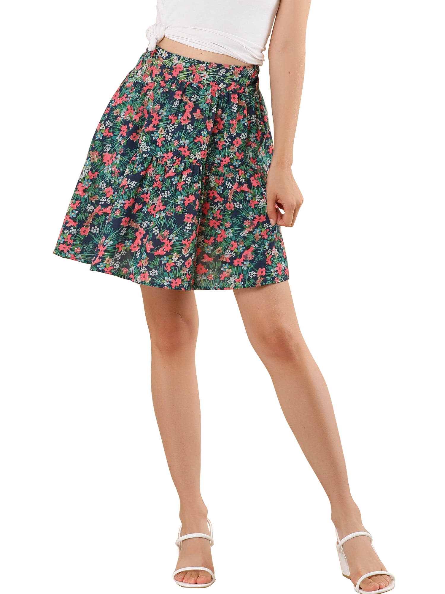 Allegra K Junior's Vintage Floral Print High Waist Summer A Line Skirt ...