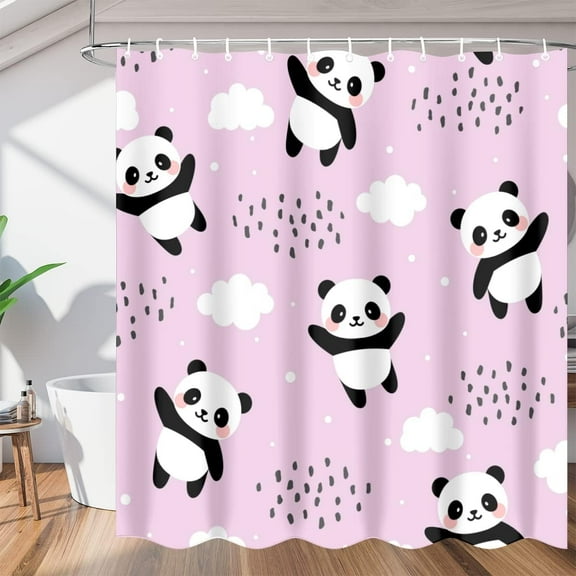Cute Panda Cloud Shower Curtain Fabric Shower Curtain Set with 12 Hooks Waterproof 72 * 72 Inches for Bathroom Beach Caravan Hotel