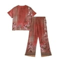 thumbnail image 2 of Abcomgle Girls Summer Outfits 14-16 Vintage Floral Print Short Sleeve Tee Top and Wide Leg Pants Set Cute Preppy Summer Sets for Girls,4-5 Years, 2 of 4