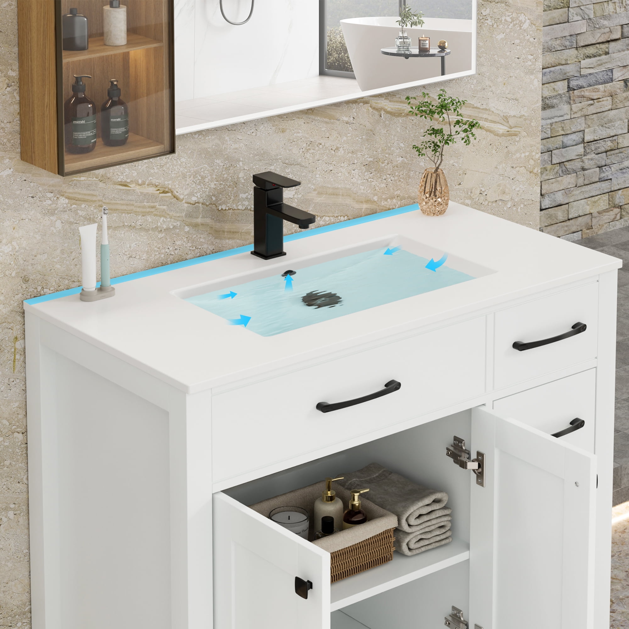 eclife 30 in Bathroom Vanity with Integrated Sink Top, White