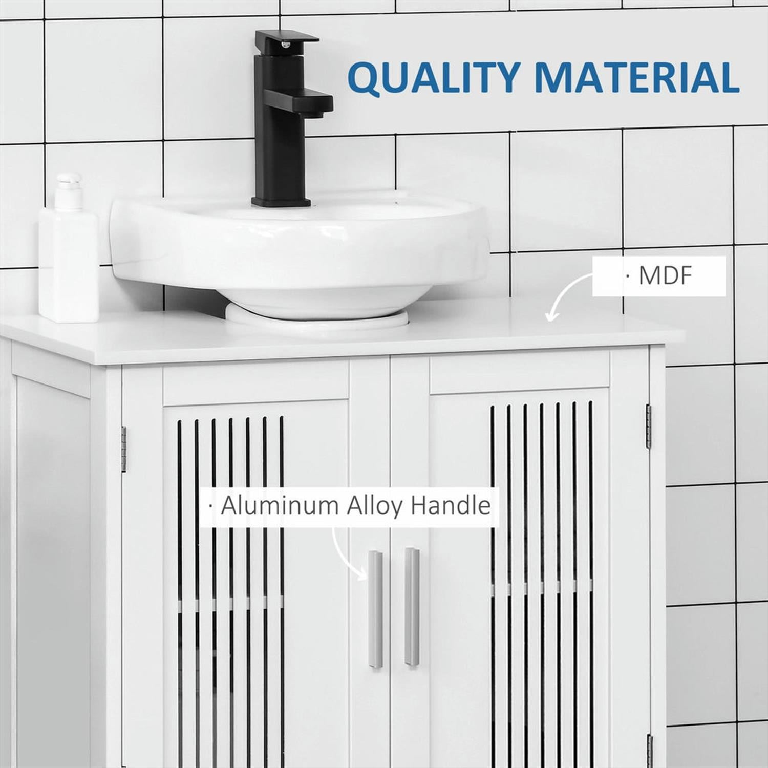 Demi Bonn 23" Bathroom Vanity with U-Shape Cut-Out and Adjustable Shelf, Pedestal Sink 2-Door Cabinet, Under Sink Cabinet, White