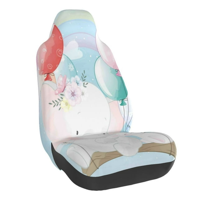 Wukai Cute Elephant Full Set Car Seat Covers with Soft Padding Universal Auto Front Seats Protector and Cushion Mat