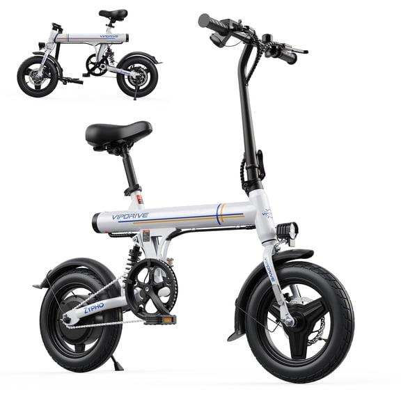 VIPDRIVE Electric Bike - Peak 500W Motor, 36V 7.8Ah Battery, 20Mph, 25 Miles Range, Rear Shock& Dual Brake - Stylish 14" Foldable Mini EBike for Adults, UL2849