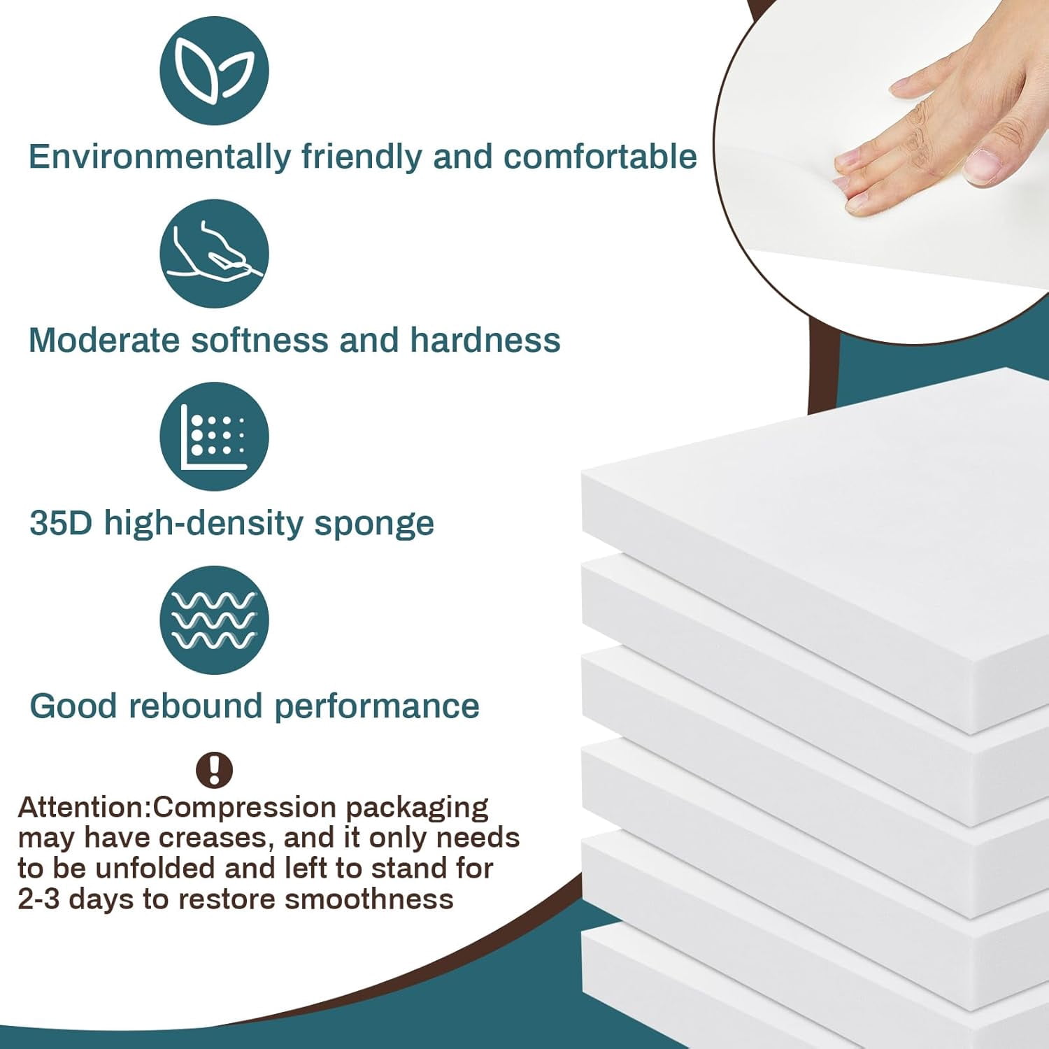 6 Pack 2" X 24" X 24" Upholstery High Density Foam Cushion White Replacement Cushion or Commercial Use Stuffing Craft Foam Couch Chair Padding DIY Projects
