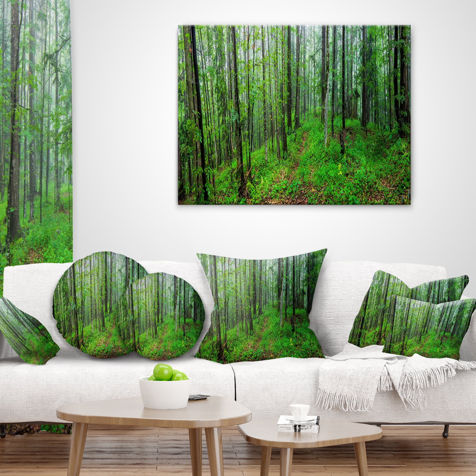 Designart Green Wild Forest with Dense Trees - Forest Throw Pillow - 16x16