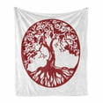 thumbnail image 1 of Tree Soft Flannel Fleece Blanket, Traditional Oak Silhouette Mythological Foliage Symbolizing Growth and Prosperity, Cozy Plush for Indoor and Outdoor Use, 50" x 70", Ruby and White, by Ambesonne, 1 of 6