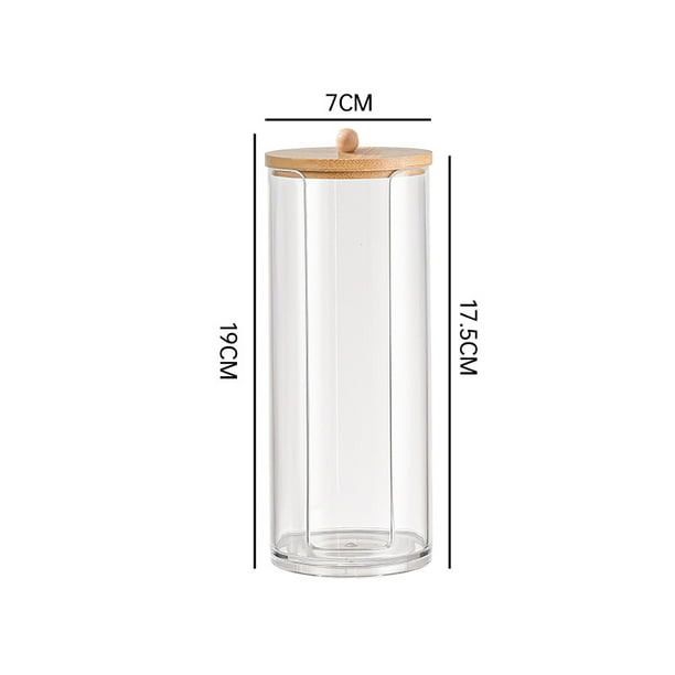 Caja de almacenamiento de acrílico transparente con tapa de bambú y palillos de algodón, redonda, apilable, para tazas, caja de almacenamiento de acrílico transparente con tapa de madera, redonda,