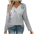 thumbnail image 3 of Craaazy Women's Fashion Printed Fall Tunics Long Gifts Sleeve Tops Cross V Neck Shirts Loose Casual Blouses with Decor Button, 3 of 7